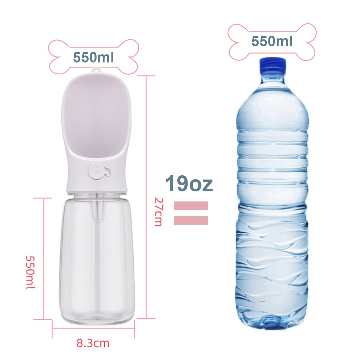 COTOP Trinkflasche Hunde für Unterwegs, 350ml, Tragbare, Weiß