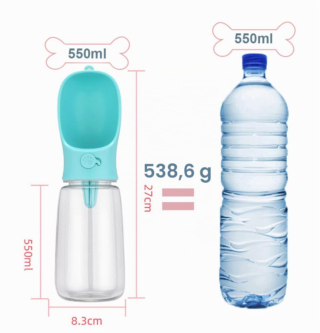 COTOP Trinkflasche Hunde für Unterwegs, 350ml, Tragbare, Weiß