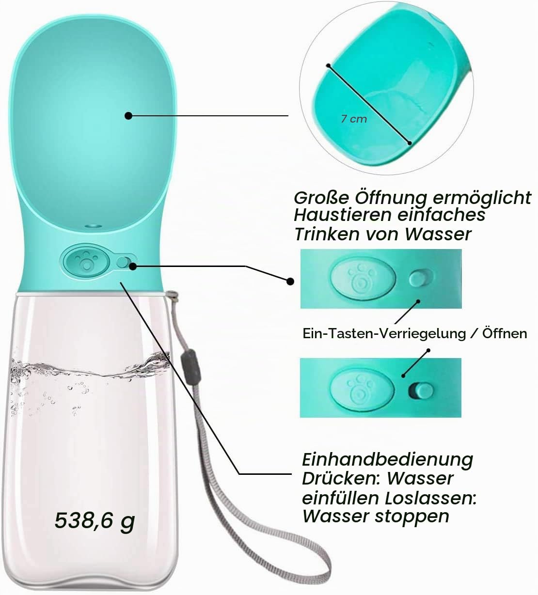 COTOP Trinkflasche Hunde für Unterwegs, 350ml, Tragbare, Weiß