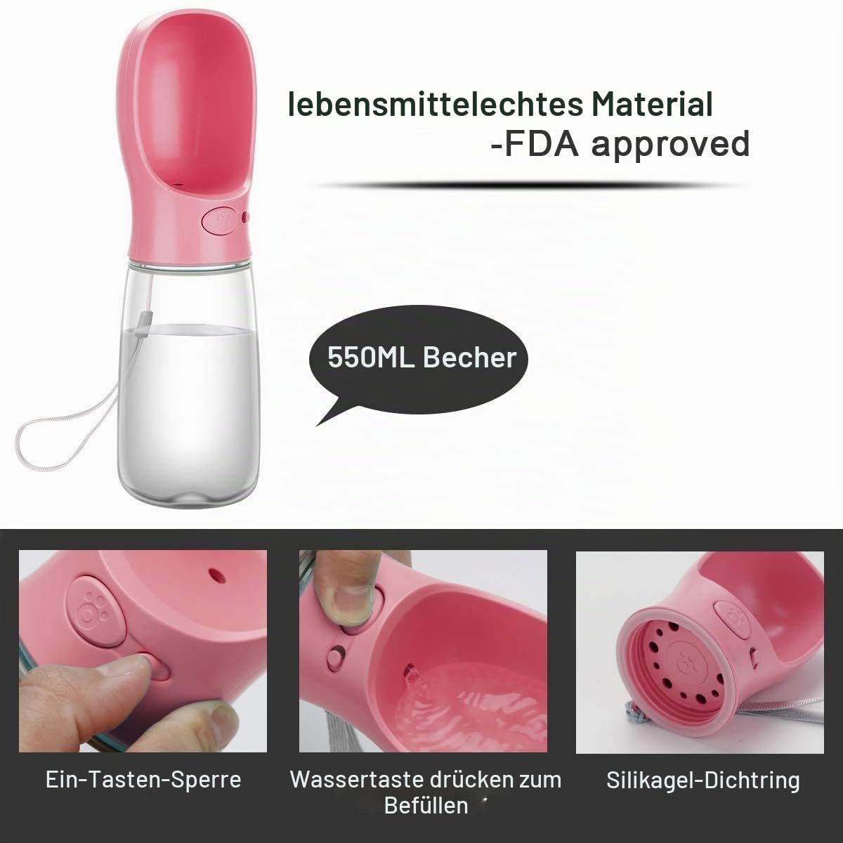 COTOP Trinkflasche Hunde für Unterwegs, 350ml, Tragbare, Weiß